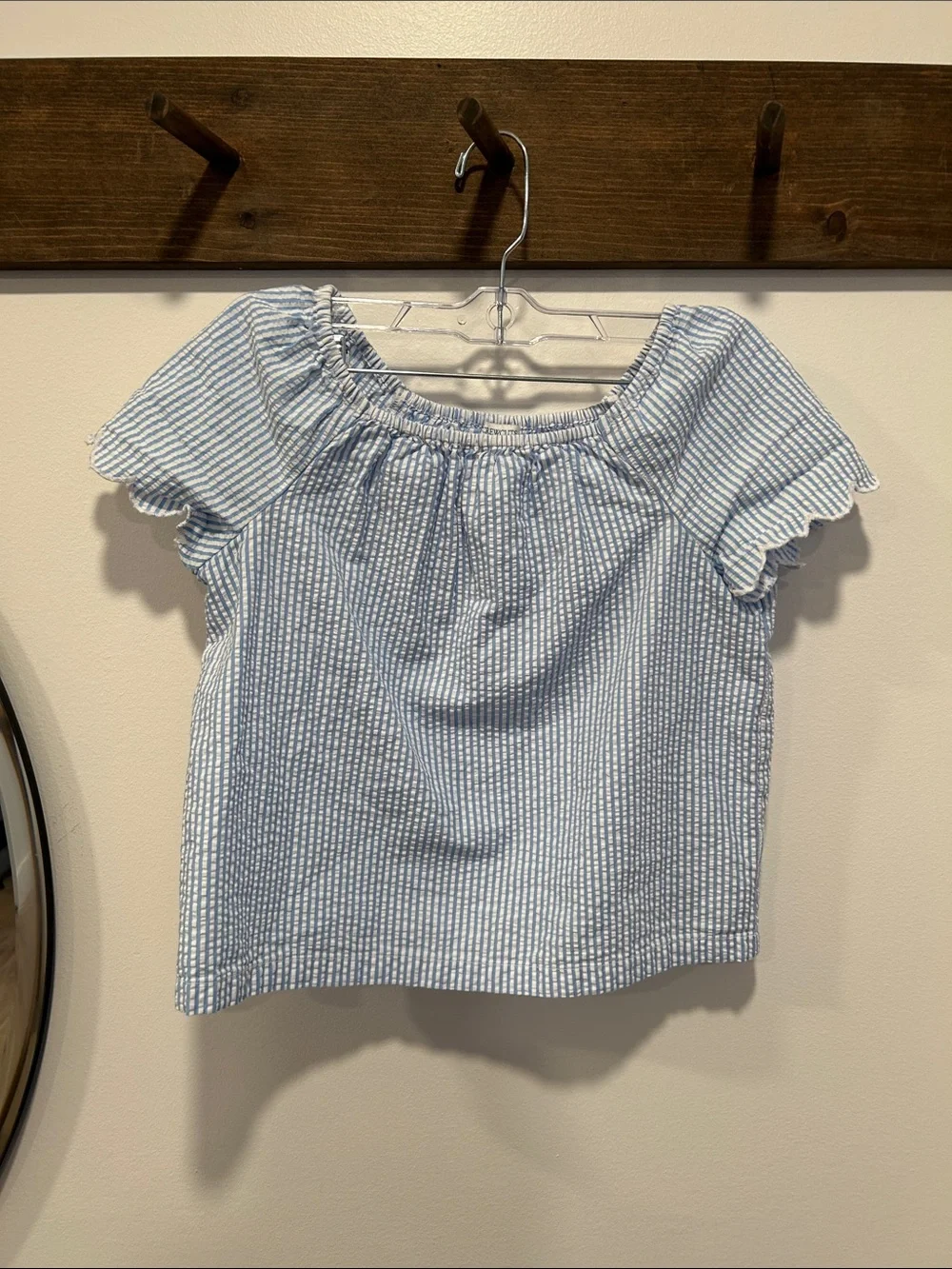 Crewcuts Light Blue & White Striped Seersucker Top